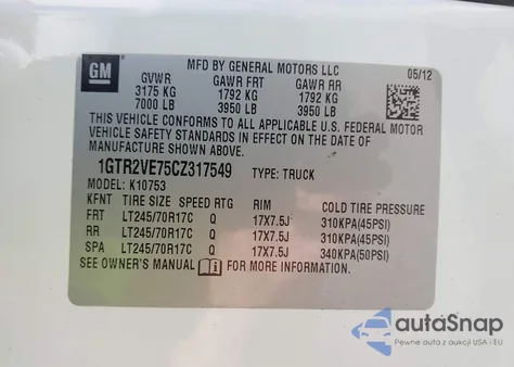 2012 GMC Sierra K1500 Sle from USA, damaged, VIN 1GTR2VE75CZ317549